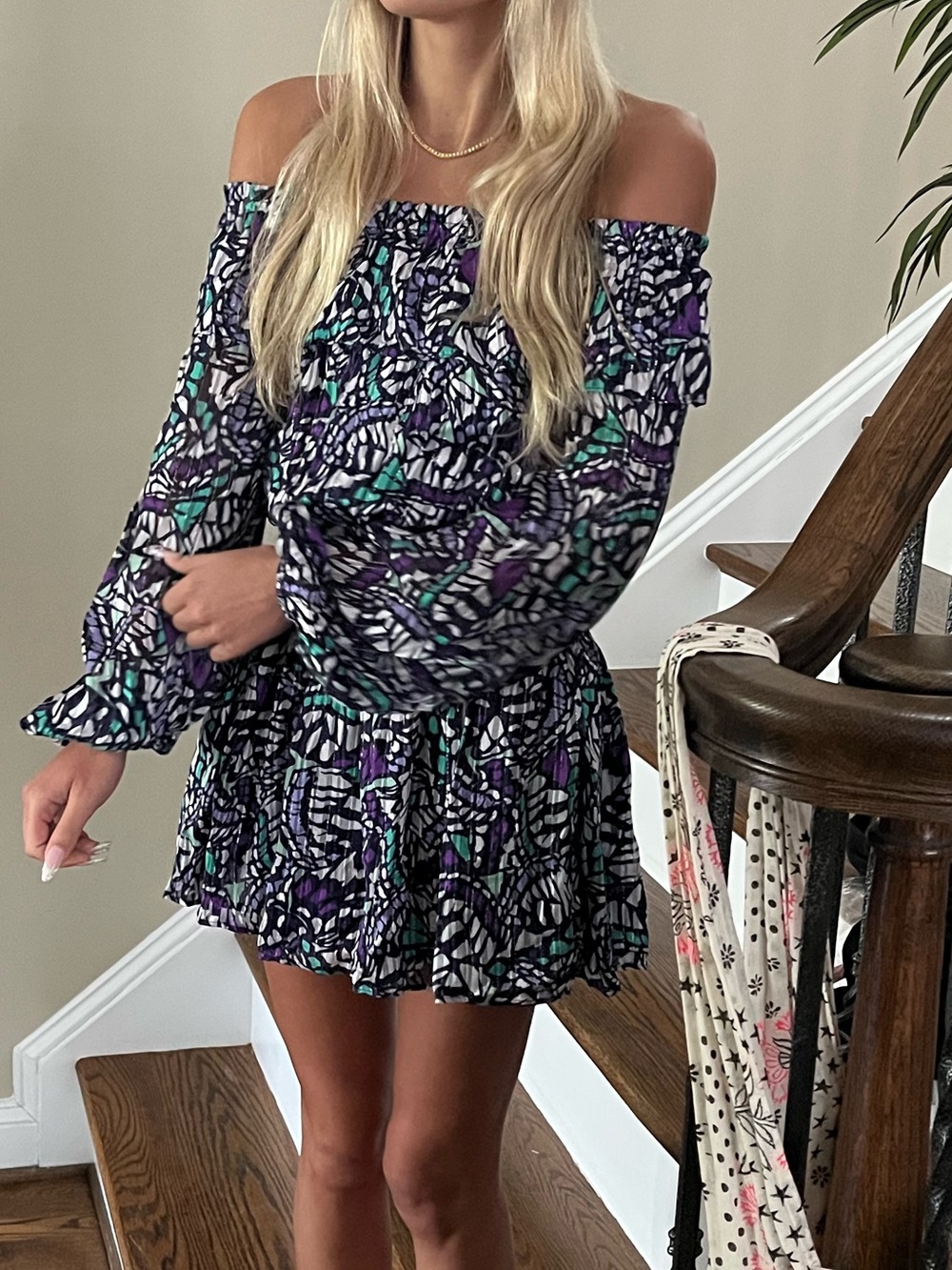 NWT Ramy Brook Of-Shoulder Smocked Waist Floral Print Mini Dress